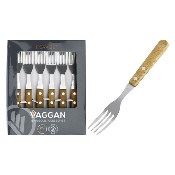Koopman International Steakgabeln, Silber/Natur (6er Pack)