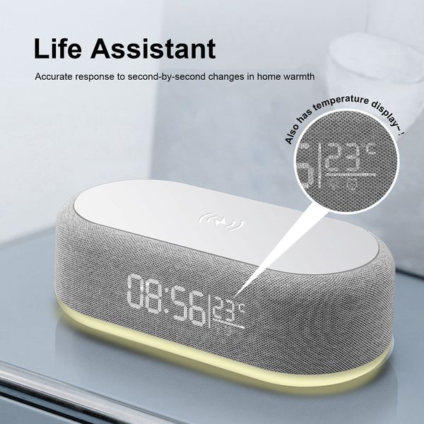 Wireless Charger With Alarm Clock Night Light Thermometer For iPhone 16 Samsung