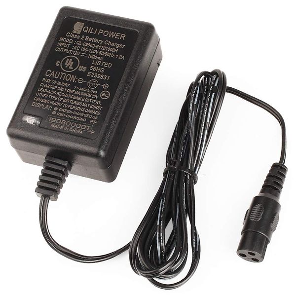 LotFancy Scooter Battery Charger for Razor E90, PowerRider 360, Jr. Electric Wagon, Boreem Tankman, Minimoto Submersible Cruiser, 12V 1A, 3-Prong Inline Connector, Replacement W13111401014