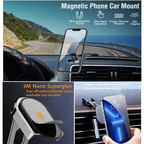 BOBOZHONG Foldable Metal Car Phone Holder,Mobile Phone Holder Car Magnet,360° Rotatable Magnetic Mobile Phone Holder Car Dashboard Universal Dashboard Car Holder