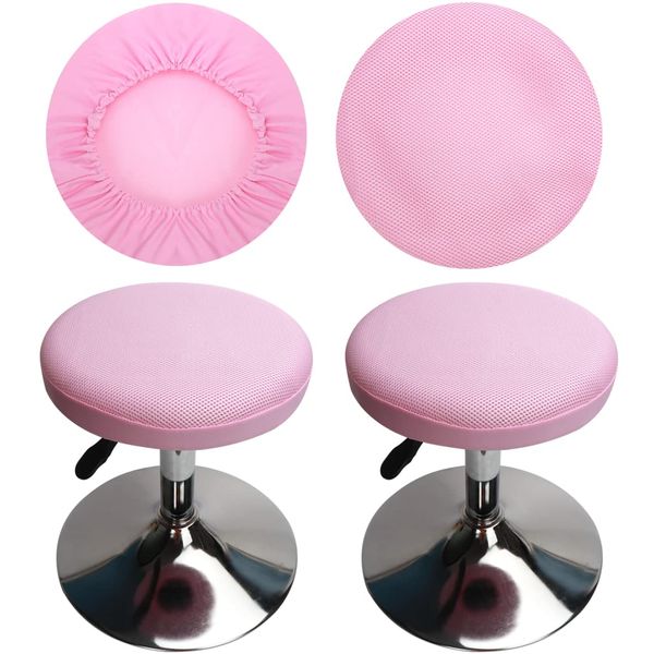 HuaLiSiJi Stool Covers Round Pink Round Bar Stool Covers, Washable Easy Care Mesh Breathable, for 12-15.7in/30-40cm Round Stool Diameter (2Pcs Pink)