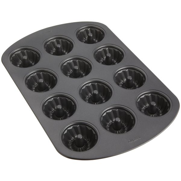 Wilton Non-Stick Mini Fluted Tube Pan, 12-Cavity Cookie Pan, Multi-Cavity Mini Cake Pan, Steel, Black