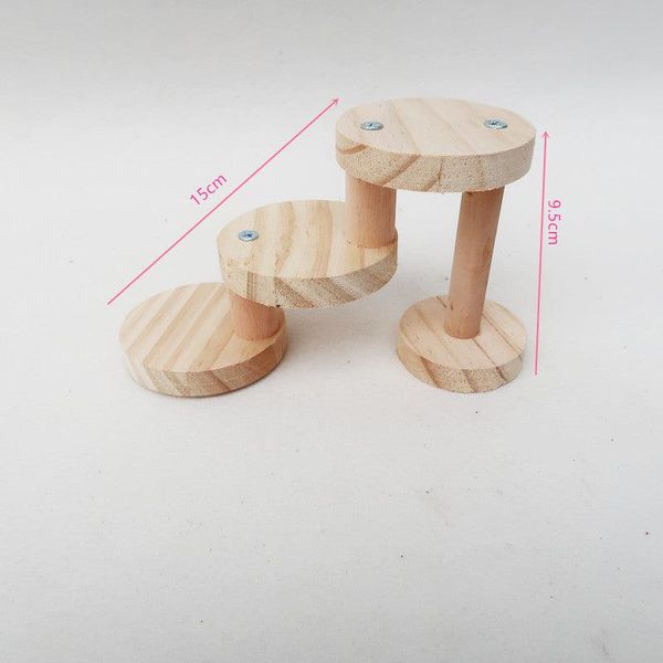 Solid Wood Spiral Staircase Hamster Toy - Wood Color / 3Stairs