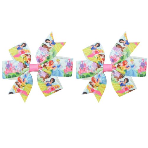 2 Pack Multi Colour Pretty Princess Hair Bows with Alligator Clips Schools for Christmas Birthday Presents Eve Boxes Magic Kingdom Dress Up Accessory