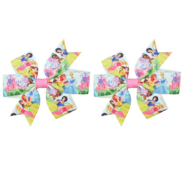 2 Pack Multi Colour Pretty Princess Hair Bows with Alligator Clips Schools for Christmas Birthday Presents Eve Boxes Magic Kingdom Dress Up Accessory