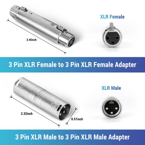 Togconn XLR Adapter 4 Pack - 2 Male to Male and 2 Female to Female XLR Connectors, Gender Changer Compatible with Mixer, Microphone, Amplifier