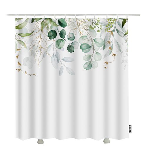 Olikked Floral Botanical Plant Shower Curtain Set 72x72 Inch Sage Green Eucalyptus Leaves on The Top Bathroom Curtains Waterproof Machine Washable