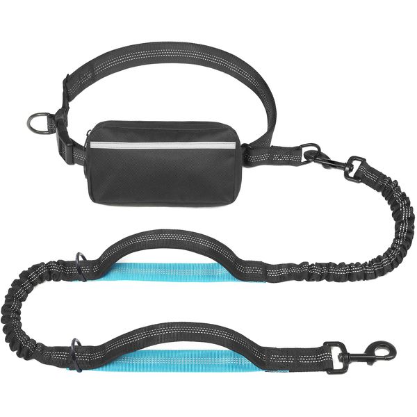 iYoShop Hands Free Dog Leash with Zipper Pouch, Dual Padded Handles and Durable Bungee for Walking, Jogging and Running Your Dog (Large, 25-120 lbs, Black)