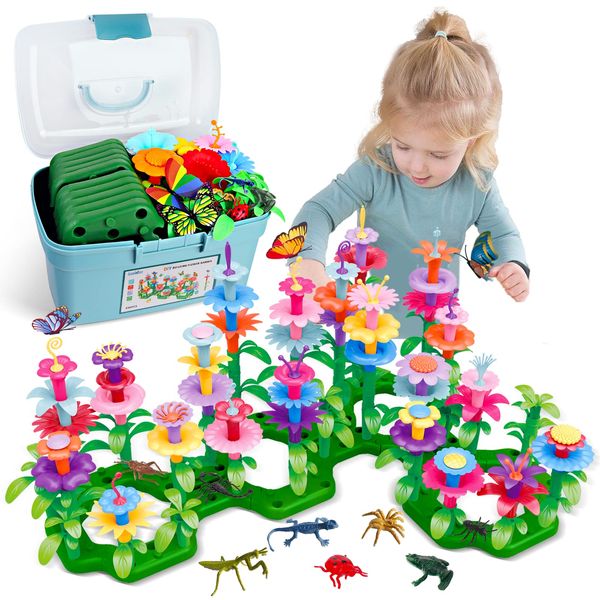 Toys Gifts for 2 3 4 5 6 Years Old Toddler Girls Boys,156 PCS Insect Flower Garden Building-Educational Learning Pretend Play Gardening Set,Christmas First 1st Birthday Gifts for Preschool Kids Age 2+