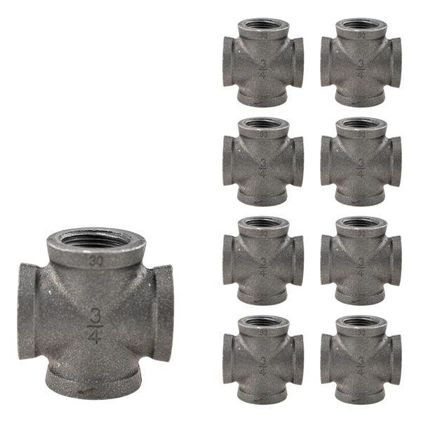 PRIM PIPEWORKS 3/4“ Cross, Natural, Malleable Iron Pipe Fitting for Home Decor projects; QTY 4