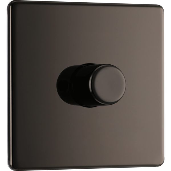 BG Electrical Screwless Flat Plate Single Intelligent Dimmer Light Switch, Black Nickel, 2-Way