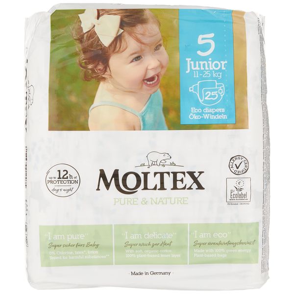 Moltex Pure & Nature Nappies Size 1-6 (Size 5 Junior), White