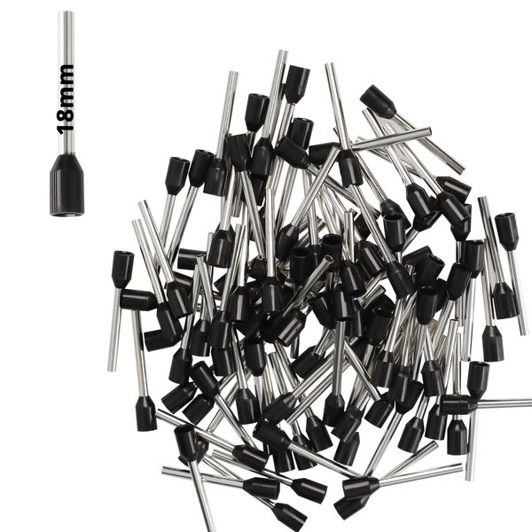 Afeld Elektro Wire End Ferrules 1.50 mm² Black Insulated Sleeve Length 18 mm Total Length 25.2 mm Pack of 100 for Fine and Fine-Wire Conductors