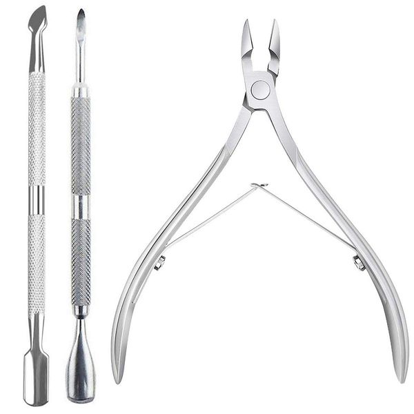 3 PCS Cuticle Nippers Pusher, Professional Stainless Steel Cuticle Clipper Durable Cutter Trimmer Pedicure Manicure Tools Nail Tools Set