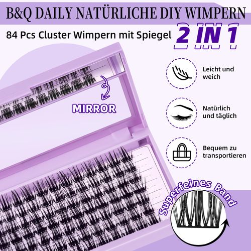 B&Q Z15 Eyelash Extensions, 84 Pieces, DIY Individual Eyelashes/Lash Clusters for Beginners, Reusable, for Eyelash Extension at Home, Lashes, D Curl, 12 mm