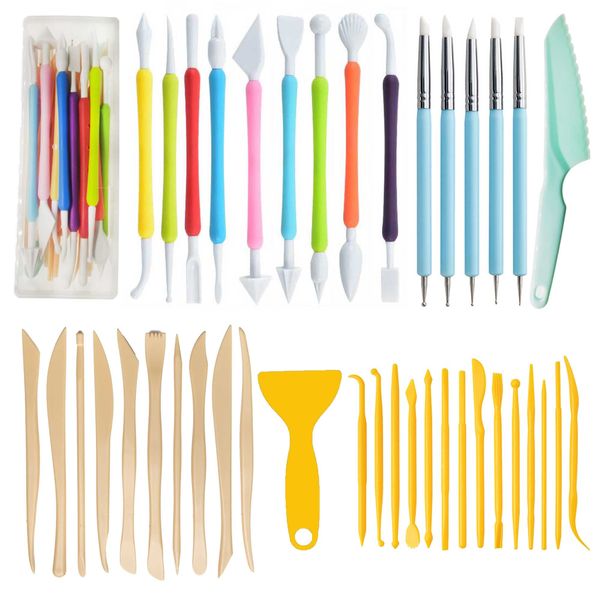 Langqun 41pcs Plastic Polymer Clay Art Tools Set for Kids Adults,Knives Pottery Tools,Ceramic Supplies for Engraving, Embossing, Shaping,Sculpting,Modeling