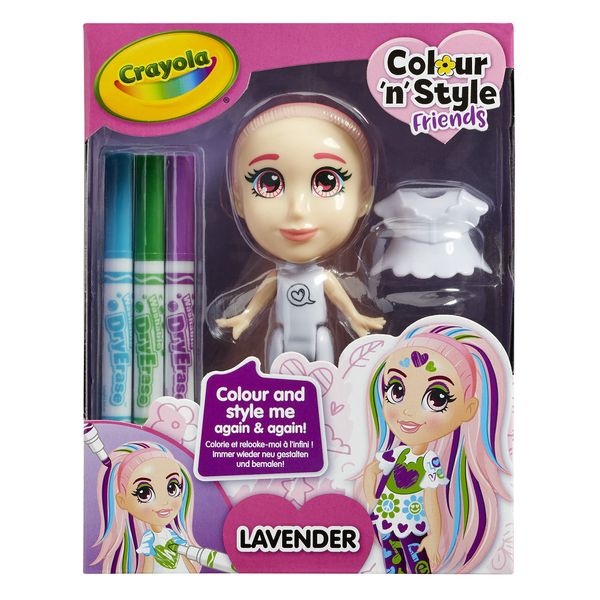 CRAYOLA Colour 'n' Style Friends: Lavender | Colour & Style Your Own Doll, Again and Again! (Includes Magic Dry-Erase Pens) | Ideal For Kids Aged 3+