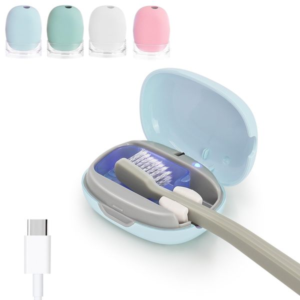 ELMWAY UV Toothbrush Sanitizer Case, Toothbrush Sterilizer, Portable USB Charging Toothbrush Cover with UV-C Light Sanitizer, Travel Toothbrush Holder with UV Sanitizer Box