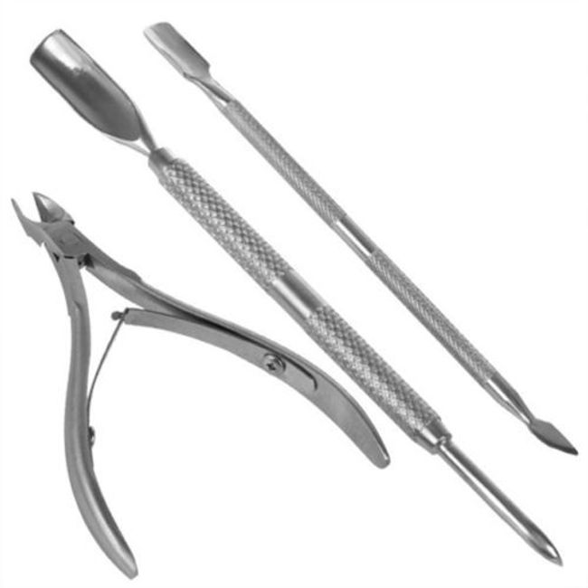 Nail care 3-piece set, 2 nail pushers + cuticle nipper, cuticle treatment, stainless steel remover tool, metal pusher, cuticle pusher, loose skin, nail cuticle treatment, base preparation, new,