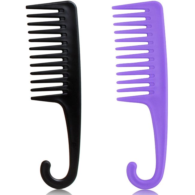 2PCS Large Wide Tooth Comb, Shower Combs with Hook for Wet Curly Hair, Premium Big Hair Brush Combs to Detangle Curls, Conair Women Detangler Comb for Detangling Wigs, Styling Dry Thick Long Cabello