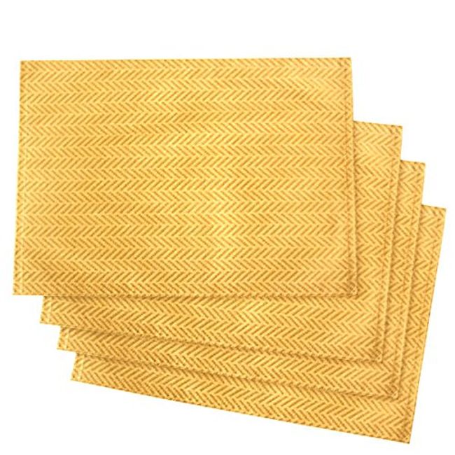 Cleib FS006 Herringbone Pattern Water Repellent Placemats, Set of 4, Approx. 12.6 x 17.7 inches (32 x 45 cm), Yellow