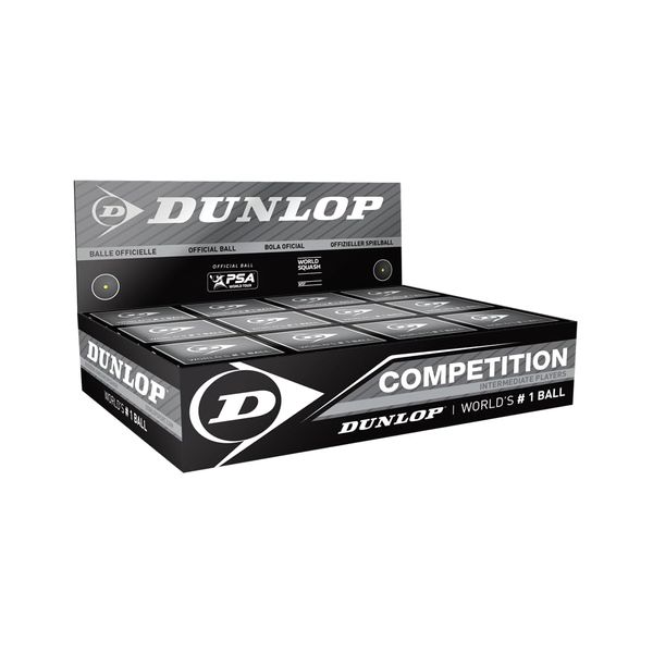 Dunlop Squash Balls Competition Yellow, 12 Balls, for Beginners and Advanced Players – Slow Speed