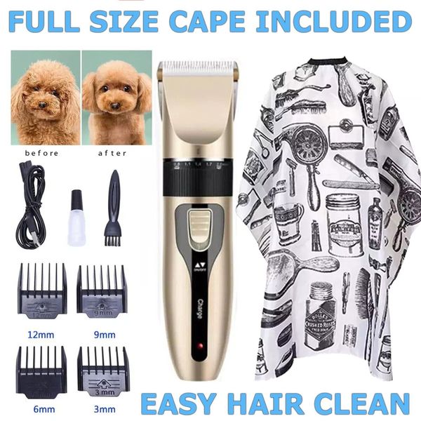 Professional Pet Dog Clipper Kit For Hair Grooming Cordless Trimmer + Cape Kit