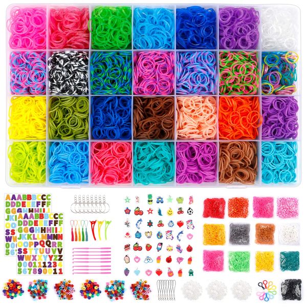 Inscraft 21900+ Loom Bands Refill Kit with Organizer, 20000+ Rubber Bands in 41 Colors, 1000 Clips,280 Beads, 5 Tassels, 5 Crochet Hooks and More, Bracelet Making Set for Girls Boys Christmas Gift