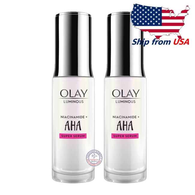 Olay Luminous Niacinamide + AHA Super Serum 30 ml pack of 2 , Ship from USA