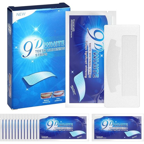 9D Teeth Whitening Strips, 28Pcs Premium Safe Non Sensitive Tooth Whitening Kits, 14 Set Peroxide Free Reduced Sensitivity Effective Mild Teeth Whitening Strips for Removing Coffee Smoking Tea Stains