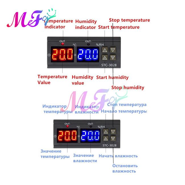 Stc-3028 Digital Temperature Humidity Controller Meter Intelligent Thermostat Humidistat Thermometer Hygrometer for Freezer Fridge Hatching, Size