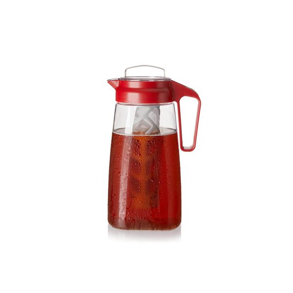 Adagio Teas Airtight Lay-Flat Iced Tea Pitcher with Infuser for Loose Teas - BPA-Free - 2 Litre (Red)