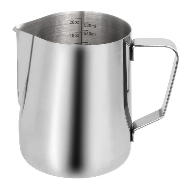 Milk Frothing Pitcher 20oz, Espresso Cappuccino Steaming Pitcher, Stainless Steel Coffee Pitcher Latte Art Barista Milk Pitcher, Measurement Scale Coffee Jug Cup 600ml