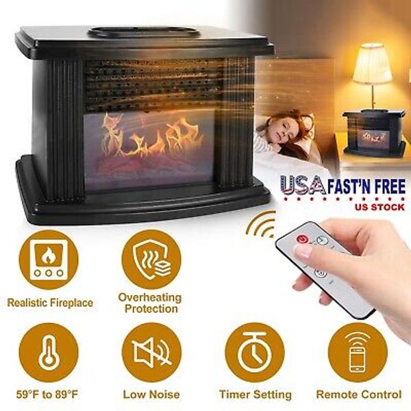 Electric Fireplace Heater with Remote Adjustable Temperature Digital Thermostat