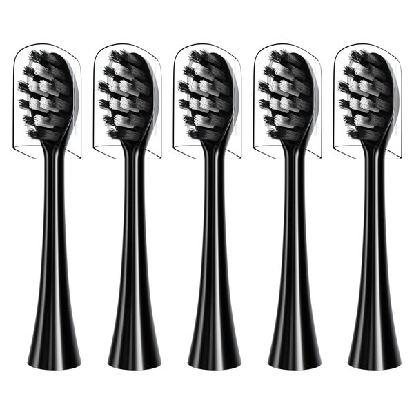 Replacement Toothbrush Heads Compatible with Gleem Electric Toothbrush, W Shape Design Planted with Nylon Bristle (Black)