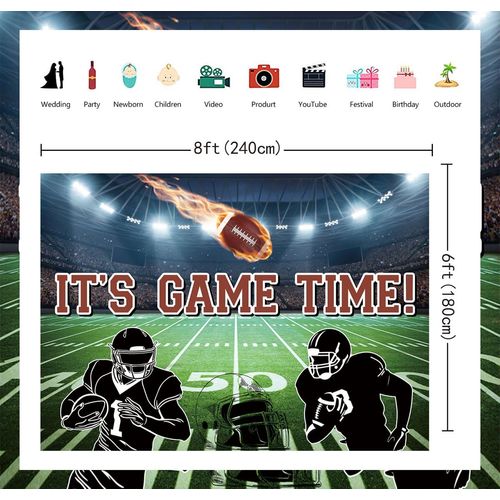 Football Field Backdrop 8x6FT It's Game Time Banner American Football Auditorium Light Rugby Photography Background for Boys Football Theme Party Decorations Banner 94X70 inch