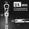 Ratchet Handle Socket Wrench 1/4" Drive 72 Tooth Flexi Head Stubby 115mm Rounded