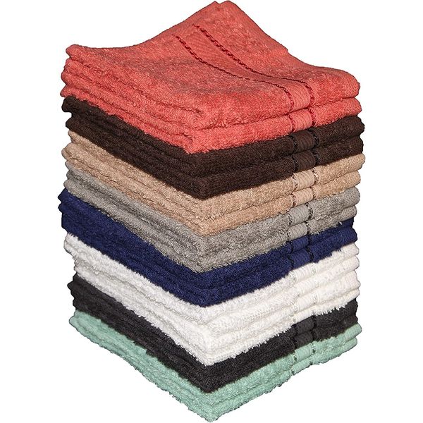 Washcloths for Body and Face – Set of 12, 100% Ring Spun Cotton Wash cloths, Design to exfoliate your hands, Lint Free Face Towels, Extra Soft and Absorbent Machine Washable Size: 12 x 12 Inch.