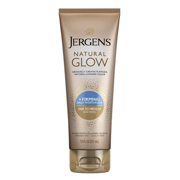 Jergens Natural Glow +FIRMING Body Lotion, Fair to Medium Skin Tone, 7.5 Ounce Sunless Tanning Daily Moisturizer with Collagen and Elastin. Helps to Visibly Reduce Cellulite