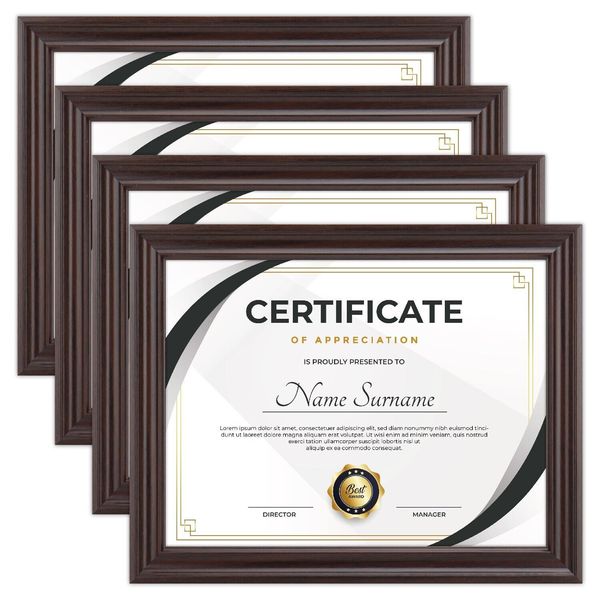 Document frames 8.5x11 Wood Certificate Frames Wall Or Tabletop , Set of 4 Brown