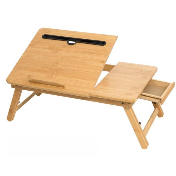 WXQ Mini Table, Bamboo Folding Low Table, Height Adjustable, Angle Adjustable, Computer Desk, Lightweight (Log Color, 21.3 inches (54 cm)