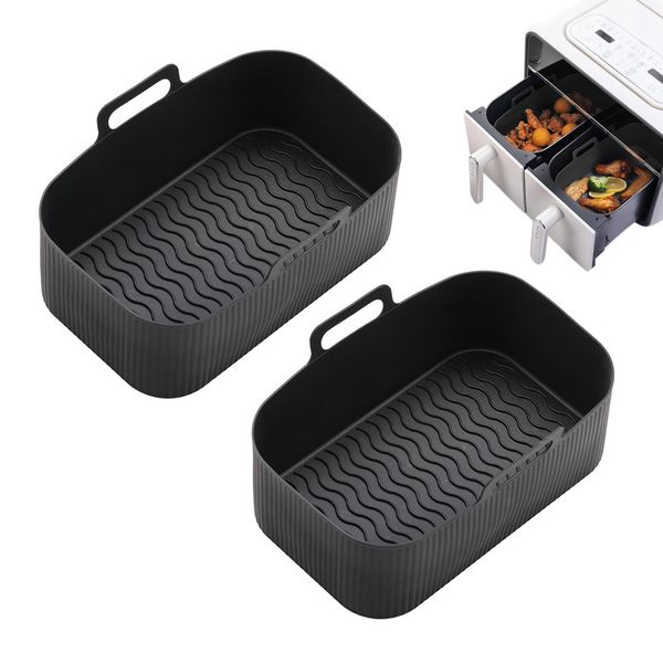 2 Pcs Air Fryer Silicone Pot,Silica Gel Air Frying Pan Liner, Reusable Air Frying Pan for Oven, Microwave Oven, Home, Kitchen, Outdoor Air Frying Pan Accessories