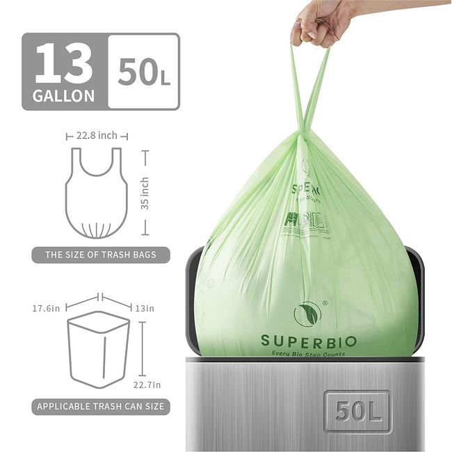 SUPERBIO 13 Gallon Compostable Handle Tie Tall Kitchen Garbage