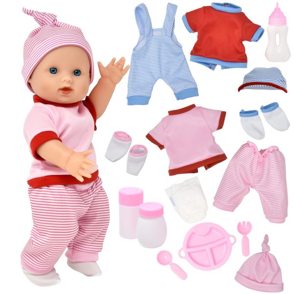 Gift Boutique Realistic Baby Doll with Clothes & Accessories for Girls & Boys, 12 Inch Newborn Baby Doll with Pink Change of Clothes Diaper Baby Bottle Feeding & Caring Set for Toddlers & Kids Age 3-6