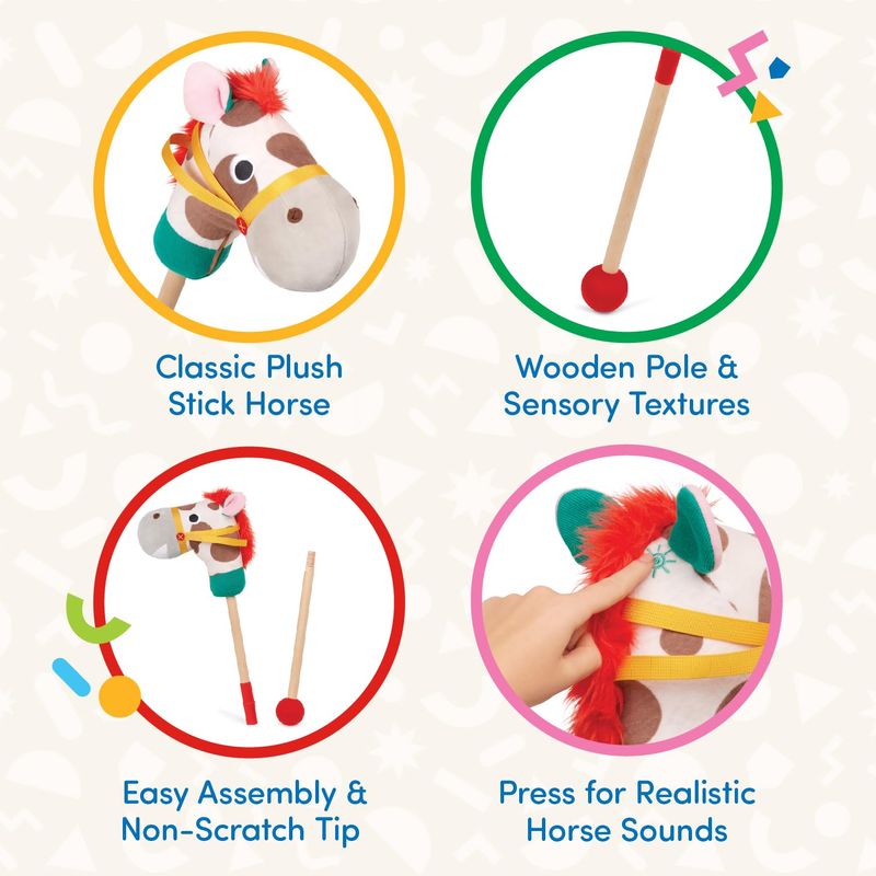 Snapklik.co : Classic Hobby Horse Plush Stick Horse Wooden Pole