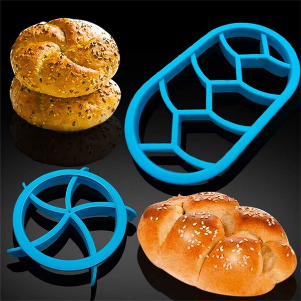 Bread Cutters Baking Bread Rolls Mold, 2PCS Dough Press Mold Set Baking Bread Rolls Mold Plastic Pastry Cutters (Blue)