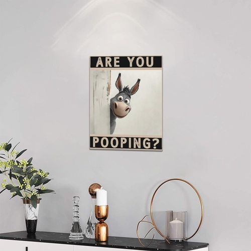 Bathroom Wall Art Funny Donkey Wall Decor Amusing Animal Farmhouse Canvas Pictures Poster Home Decorations Framed Modern Artwork Print Painting Artwork for Toilet 12"x16"