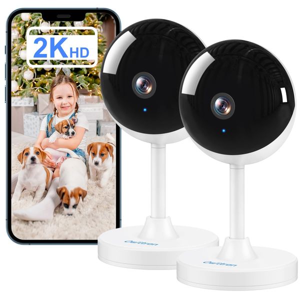 owltron 2K Indoor Camera 2 Pack, 2.4GHz Home Security Cameras for Baby & Elder, Pet Dog Cam with Motion Detection, Night Vision, 2-Way Talk WiFi Camera, Baby Monitor Works with APP & Alexa