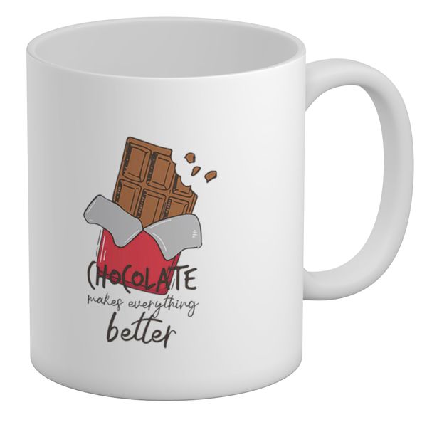 Shopagift Funny Chocolate Mug Chocolate Makes Everything Better White 11oz Large Gift Ceramic Cup