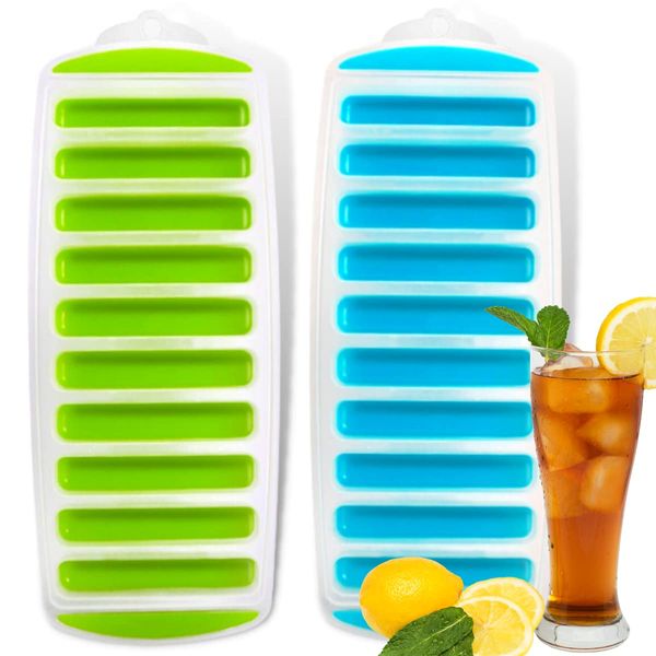 Crethink 2 Pieces Ice Cube Trays,Silicone Plastic Ice Stick Trays,10-Cavity Ice Cube Mould for Chilling Whiskey Cocktails,Cocktails,Drinks Easy Release （Random Color）